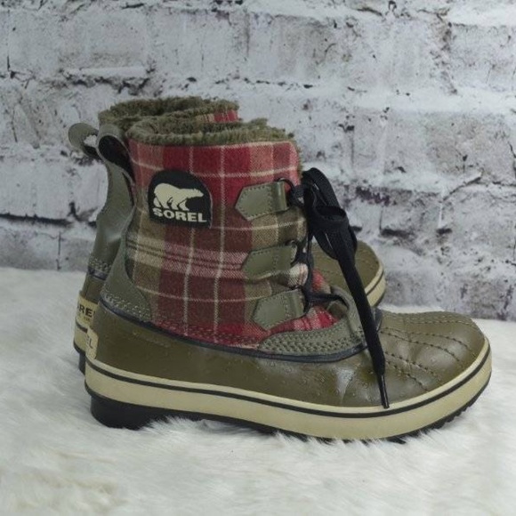 Sorel Shoes - Sorel Tivoli Olive Red Plaid Waterproof Boots